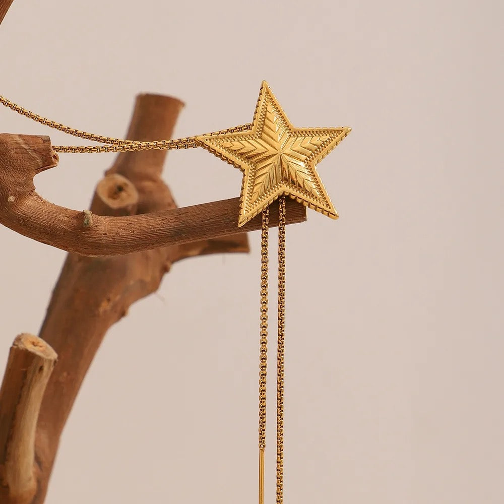 Gold North Star Lariat Necklace | Adjustable Stainless Steel Necklace