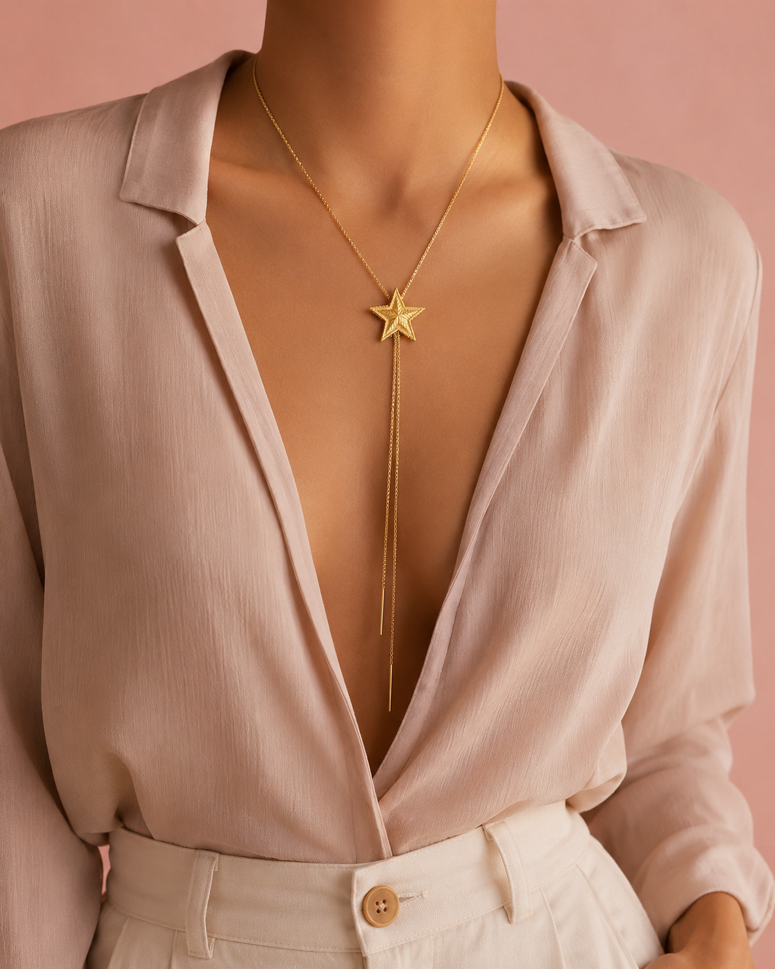 Gold North Star Lariat Necklace | Adjustable Stainless Steel Necklace