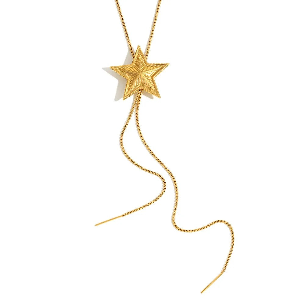 Gold North Star Lariat Necklace | Adjustable Stainless Steel Necklace